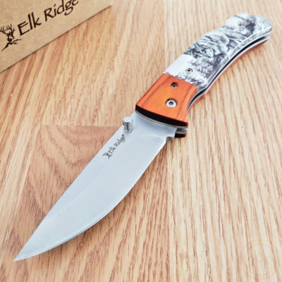 Elk Ridge Lockback Folding Knife 3.25'' 3Cr13 Steel Blade Acrylic And Wood Handle