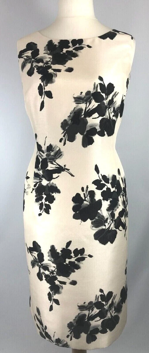 New Jacques Vert dress UK 14 20 Cream Ivory Black Floral shadow