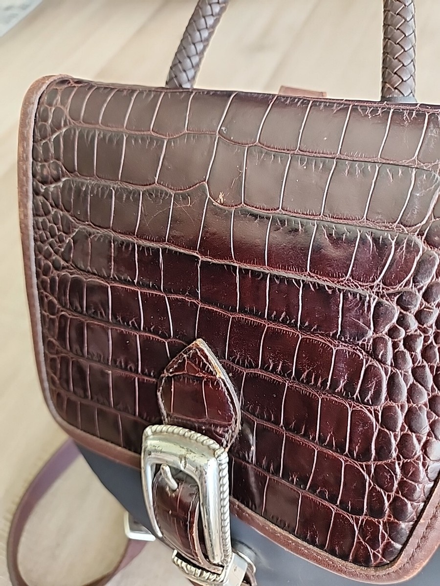 Brighton Black/Brown Croc Embossed Leather Backpack | eBay