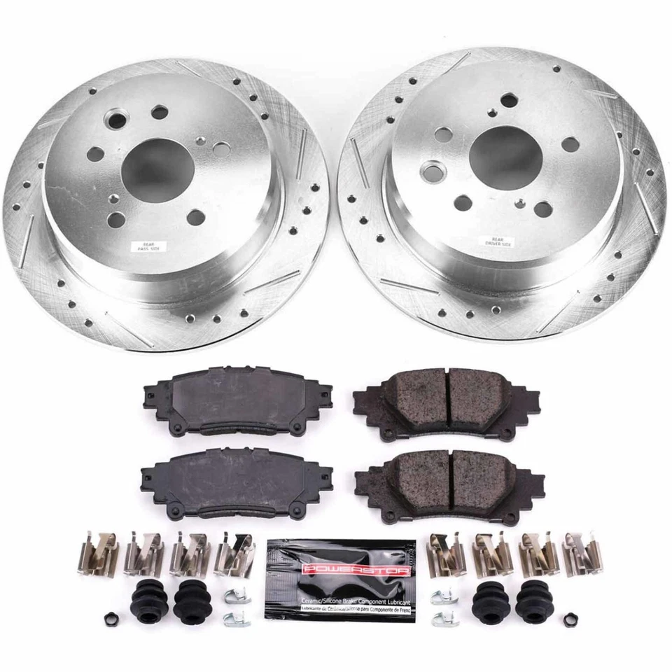 Kit de disco y pastillas de freno trasero Powerstop K6930 5 tacos para base 14-15 Lexus IS250 Foto 3 de 3