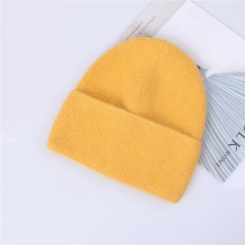 Sombrero de punto de invierno para mujer Angora piel de conejo cachemir gorro grueso cálido - Imagen 10 de 32