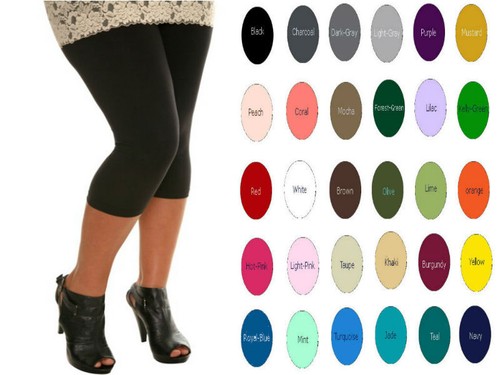 Cotton Spandex Women Plus Size Capris Leggings Yoga Crops 32 Colors 2X -5X USA - Photo 1 sur 3