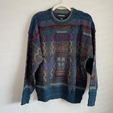 VTG Expressions International Mens Large Geometric Knit Sweater Multicolor 90s