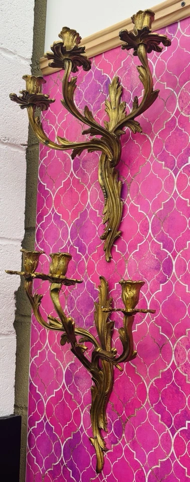 PAR Arandelas de Parede Antigas Francesas Louis XV Rococó Dore Bronze 18” Qualidade Ornamentada - Imagem 4 de 4