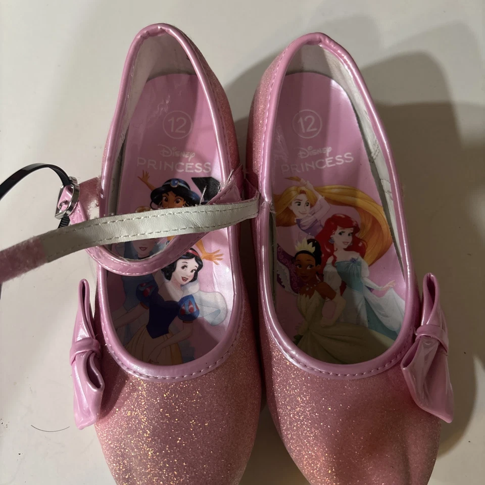 Sapatos sociais femininos princesa Disney rosa glitter salto cintilante, tamanho 12 - Imagem 3 de 4