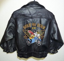 Vintage Disney Mickey Mouse Kids Embroidered Faux Leather Jacket Size 2T EUC