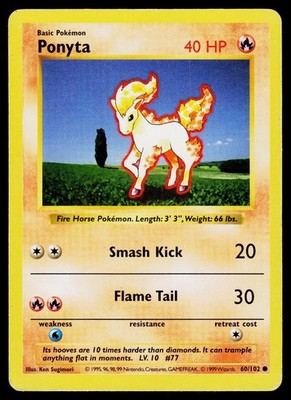 Ponyta 60/102 Common Base Set Shadowless Pokemon Unlimited Heavily Played