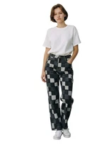 Y2K Checkered Denim Balenciaga Supreme "Style" Crest Jeans Womans Size 13/14 