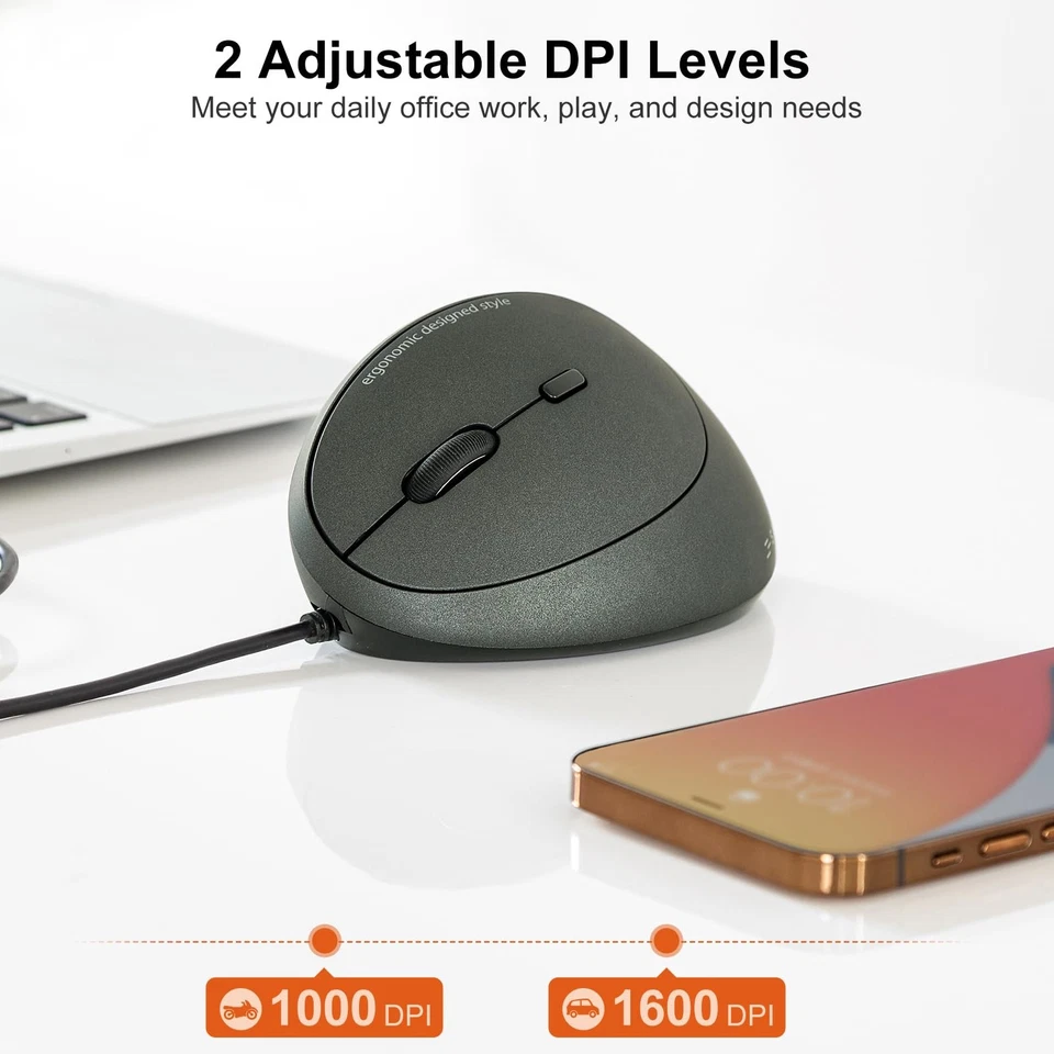 Wired Left Handed Ergonomic Mouse, Optical Vertical Mice for Small Hands, Red... - Image 4 of 4