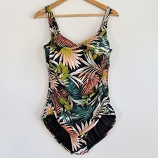 Maxine of Hollywood One Piece Swimsuit Sz 16 Leaf Print Gold Ruched Gold Resort