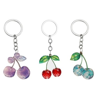 Two Sided Cherry Design Keychain Scratch Resistant Acrylic Key Holder Charm