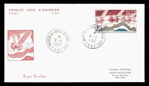 DR WHO 1992 FRENCH ANTARCTIC FSAT FDC SPACE SATELLITE TOPEX POSEIDON 24. M70623