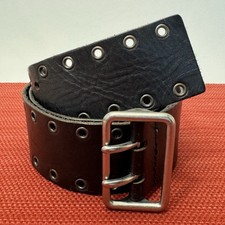 Rare Vintage GAP Rivet Studded Wide Black Leather Belt Double Pin Buckle Size-M