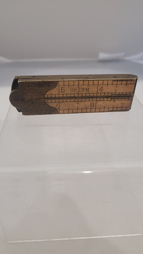 ANTIQUE No. 32 1/2 WOOD & BRASS RULER GAUGE RULER MEASURE FOLDING CALIPER 3 1/4”