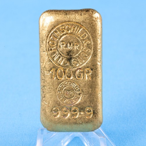 Rothschild Gussbarren 100 Gramm 999.9 Gold RMR Gegenstempel Samuel Montagu - Bild 2 von 8