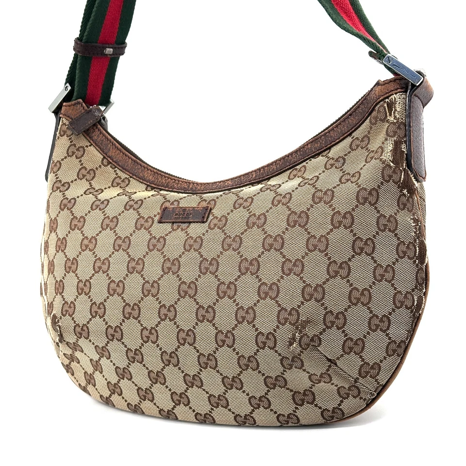 Vintage Gucci GG Canvas Sherry line Half Moon Crescent Shoulder Bag Beige Auth - Image 3 of 4