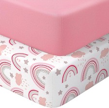 Microfiber Crib Sheet 2pk Pink Rainbow 28x52