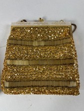 La Regale Vintage Gold Beaded Sequin Evening Bag Purse w/ Chain  Box Hong Kong