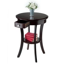 Pemberly Row Round Traditional Solid Wood Accent End Table in Cappuccino