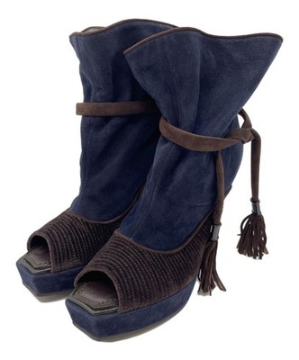 LOUIS VUITTON Boots Women's Size 36.5 Navy Suede
