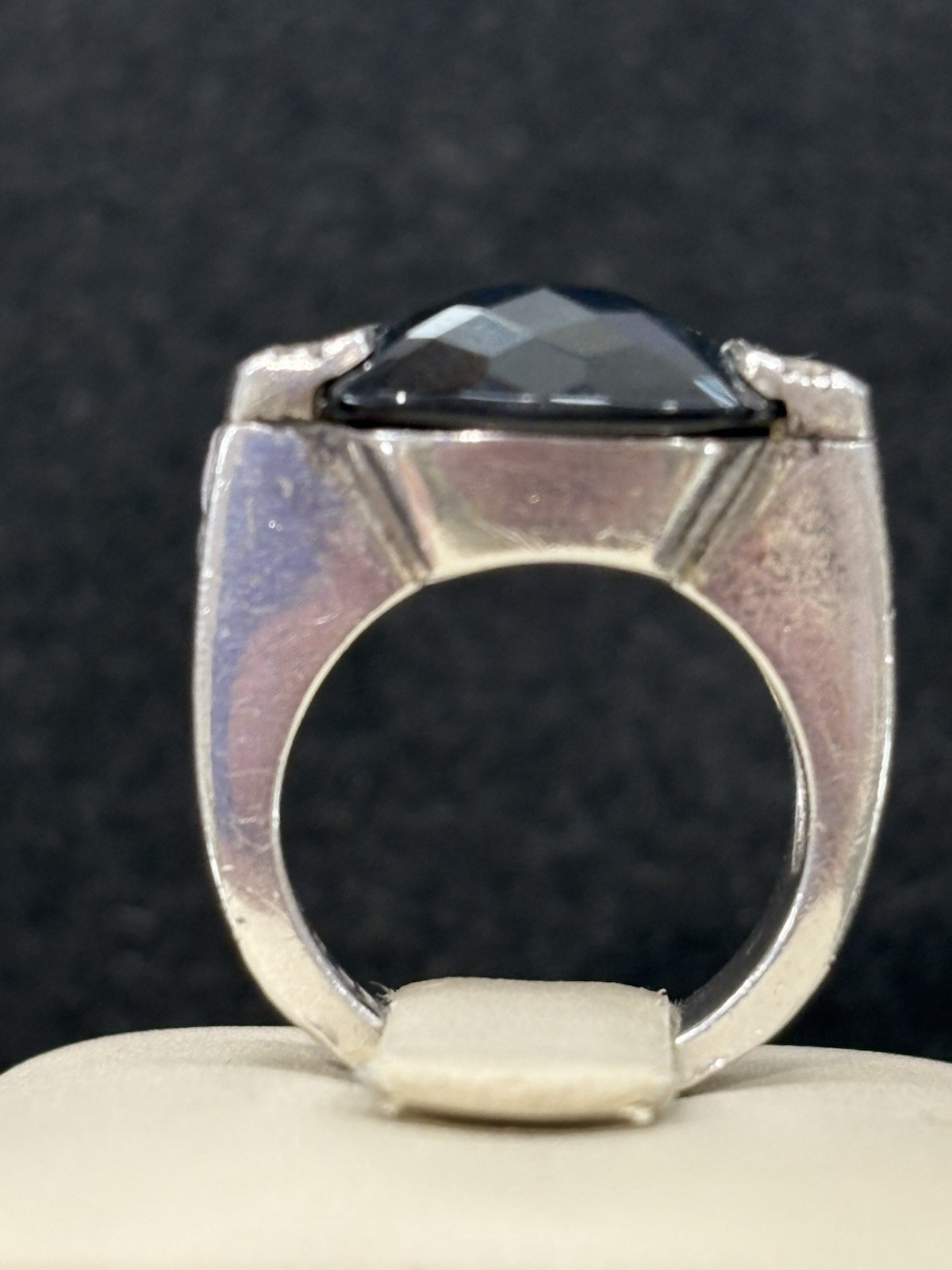 David Yurman 925 Silver 15mm Cushion Black Onyx & Diamond Cable Ring sz 6