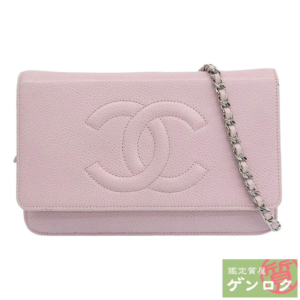 Used CHANEL Shoulder Bag Chain Wallet Crossbody Pouch Clutch Pink Caviar Skin 16