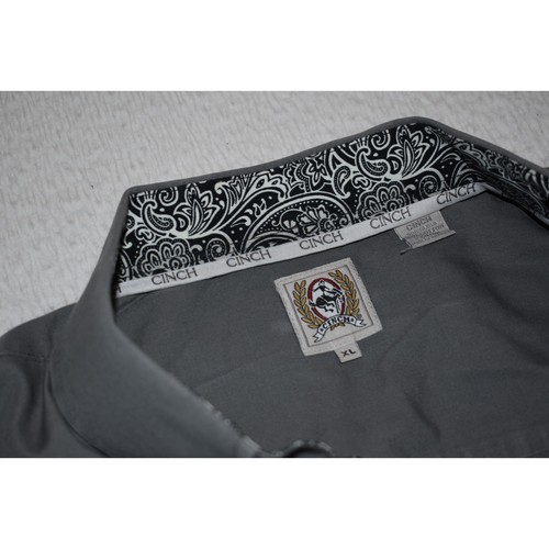 Cinch Western Shirt Dress Mens Size XL Gray Paisley Flip Cuff Design Button Down - Picture 5 of 8