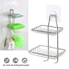 Stainless Steel 2-Tier Soap Dish Wall Mounted Holder Bar Bathroom Shower Basket
