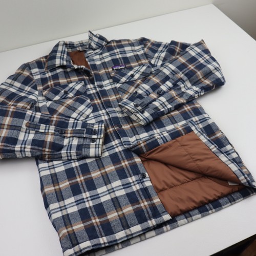 Patagonia Insulated Quilted Fjord Flannel Plaid Shirt Jacket Mens S Blue Shacket - Bild 3 von 13