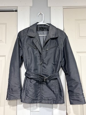 Gallery Petite Women's Pl Gray Belted Moto Jacket Zip Front Lightweight