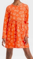 Girls Size XL 14 PUMPKIN Print Dress Pockets Long Sleeve CAT & JACK New w Tags