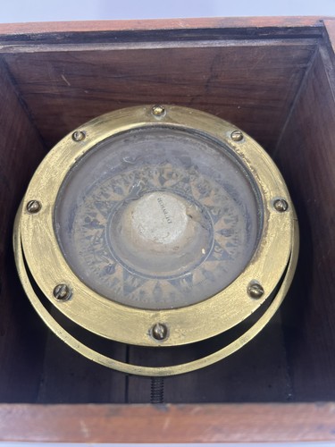 Antiker Dufour Maritim Messing Kompass im Holzetui Maritime Navigation Vintage - Bild 5 von 14