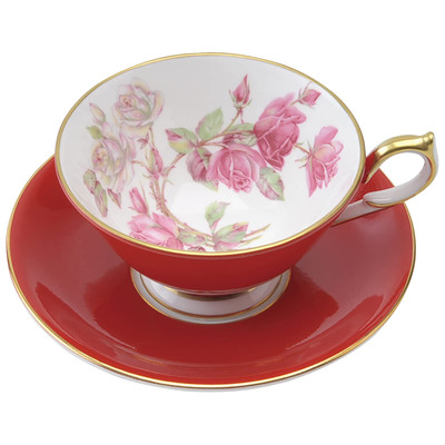 Aynsley Elizabeth Rose Gold Tea Cup & Saucer Athens 200ml Present Red Japan New