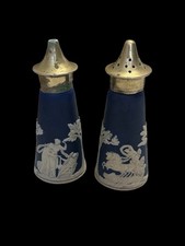 Antique Dark Blue Jasperware Roman Motif Salt & Pepper Pots Guaranteed English
