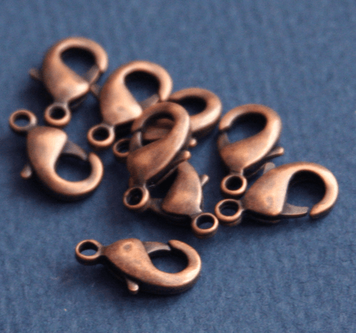 15 Antiqued Copper Lobster Clasps 15x8mm  - Picture 1 of 4