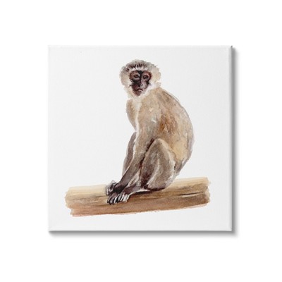 Langur Monkey Watercolor Painting Children's Nursery Animal Canvas Wall Art, ...