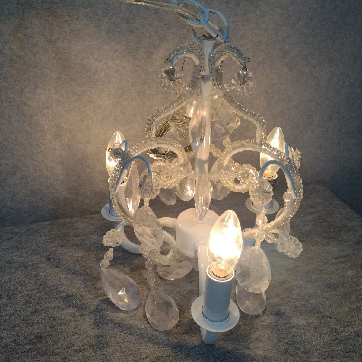 Faux Candle Light Fixture Faux Crystals White Hanging Chain 11 Foot Long