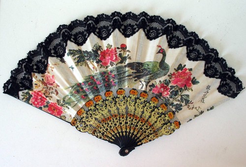 VTG LOT OF 10 HAND FANS: LACE, FOLDING PAPER, CLOTH, JAPANESE CHINESE etc. - Picture 10 of 22
