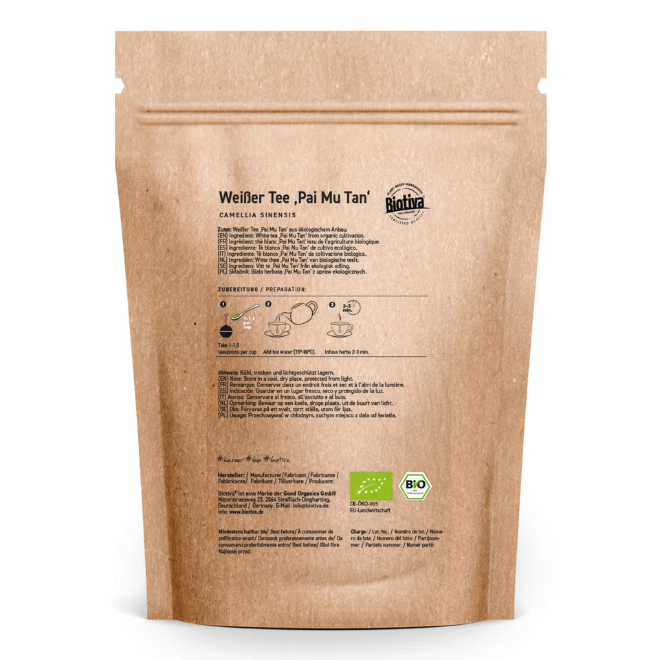 Weißer Tee Pai Mu Tan Bio 100g Biotiva (129,90 EUR/kg) - Bild 2 von 4