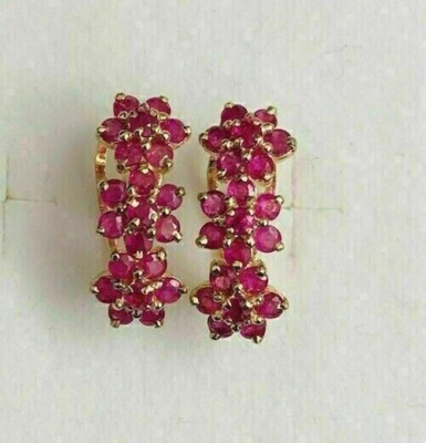 Round Cut Simulated Pink Ruby Women's Huggie Hoop Earring 14k Yellow Gold Plated
