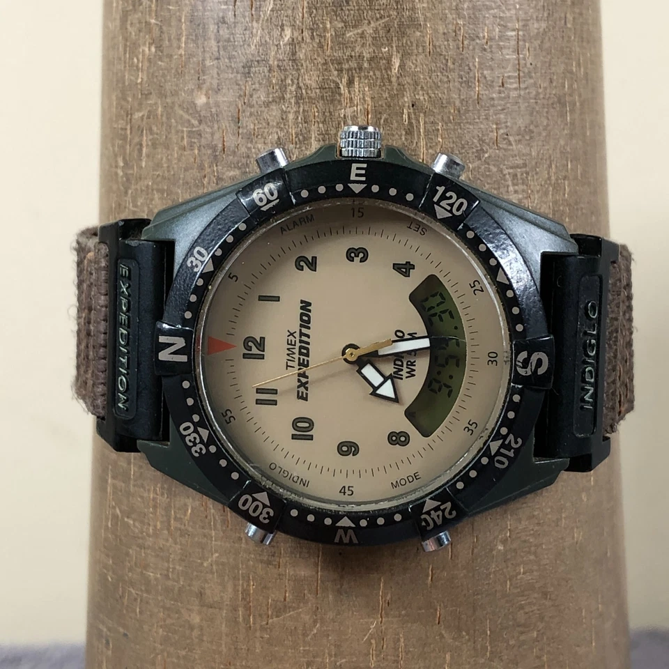 Винтажные мужские многофункциональные кварцевые аналоговые цифровые часы Timex Expedition 37 мм 8 дюймов - Изображение 2 из 4
