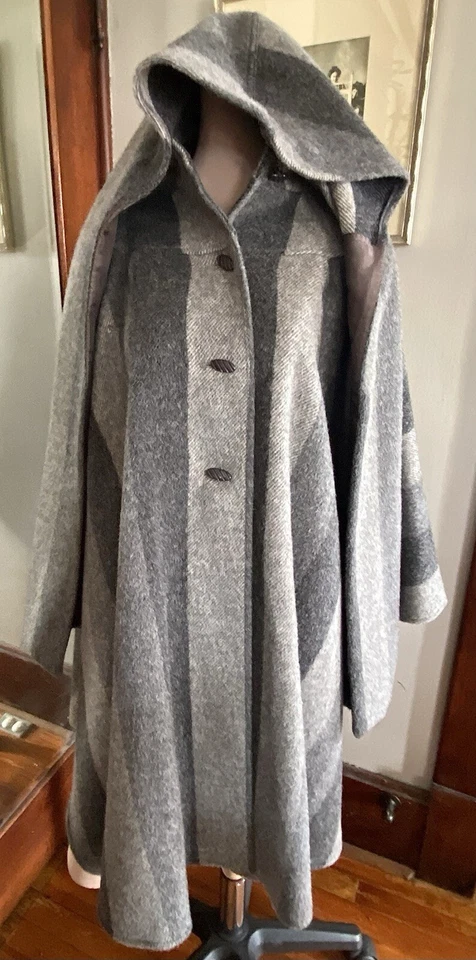 Abrigo con Capucha Alorna Vintage Talla Única Gris 100% Lana Hecho en Unión EE. UU. AÑOS 70 Foto 2 de 4