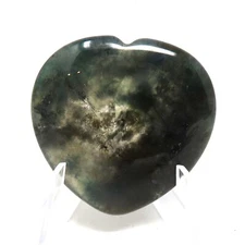 Moss Agate Worry Heart Stone #492- 40mm or 1.57"  -  Pocket Stone - Love