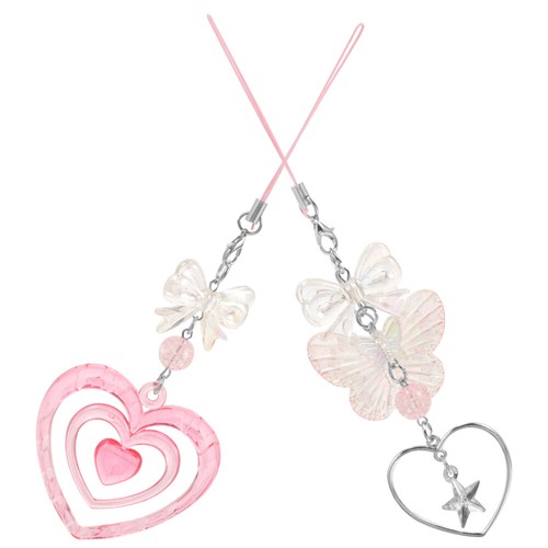 2 Pcs Love Bow Mobiltelefonkette Handy-Armband-Anhänger Charms Ästhetisch