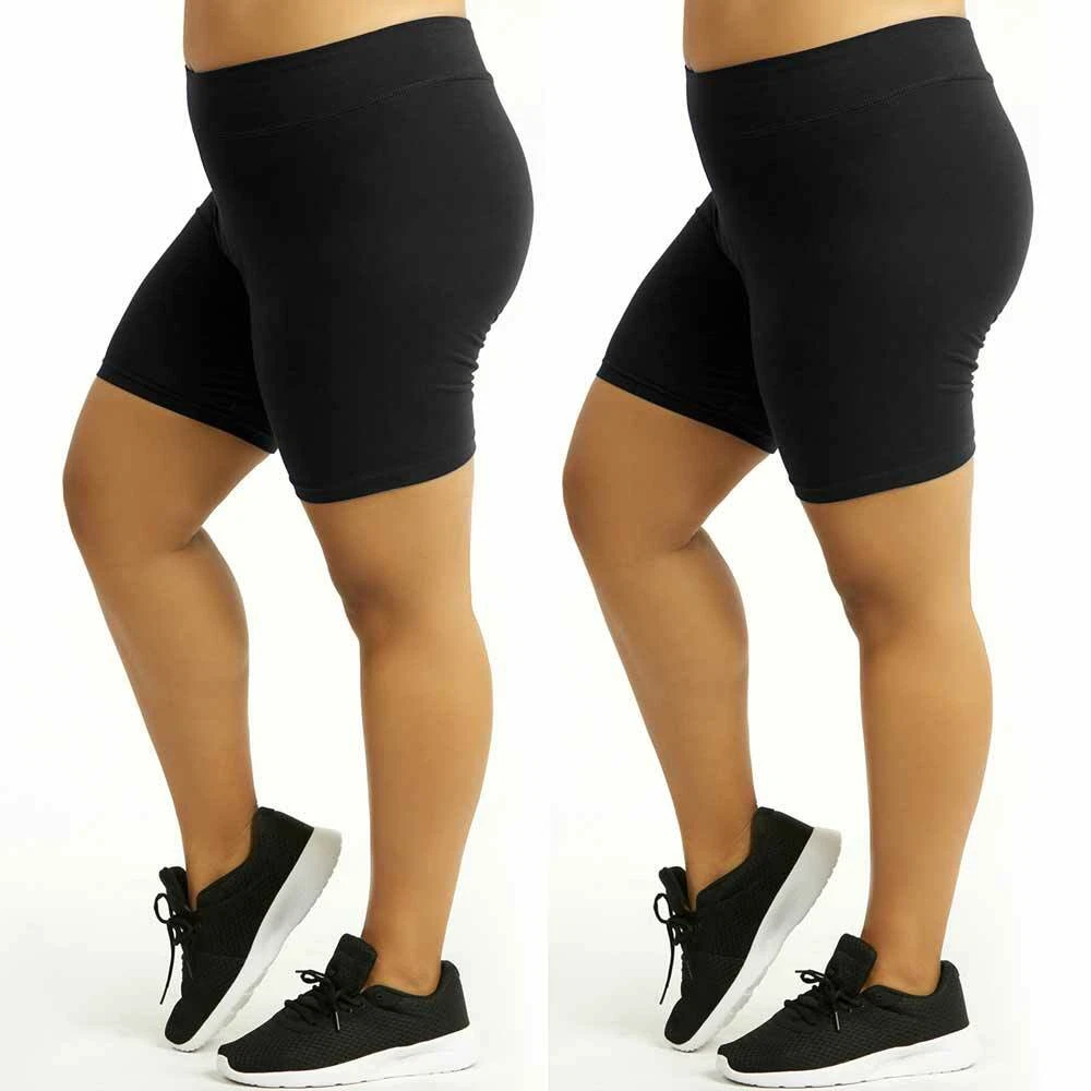 2 Womens Legging Shorts Plus Size Cotton Stretch Exercise Yoga Athletic  Black 2X