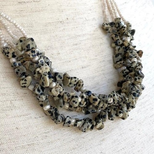 Artisan Dalmation Jasper Multi-strand Beaded Necklace 21" Natural stone - Imagen 2 de 10