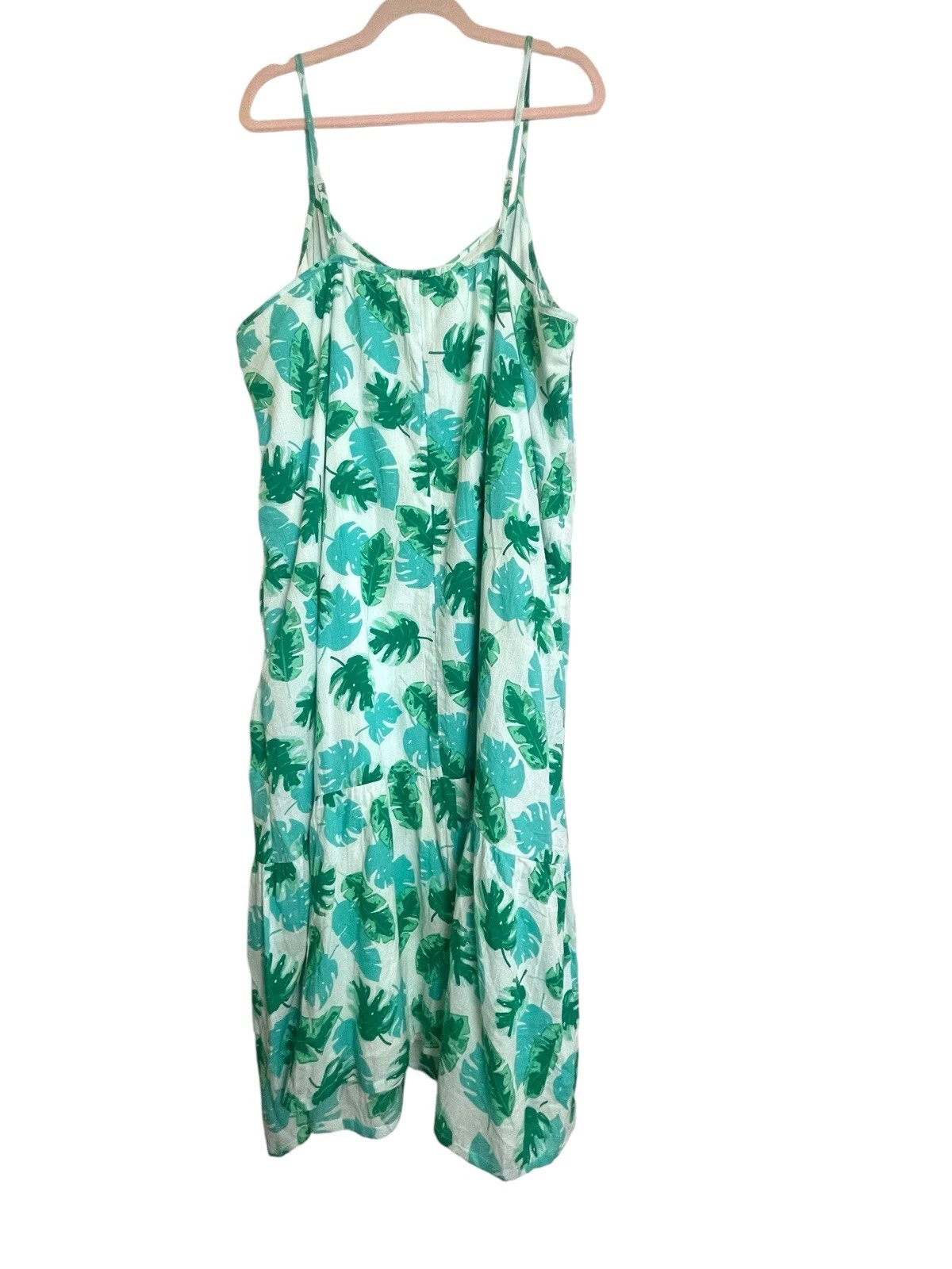 PALM ANGELS Abito lungo midi J.Crew Factory verde bianco foglia stampa floreale 2x spalline XXL
