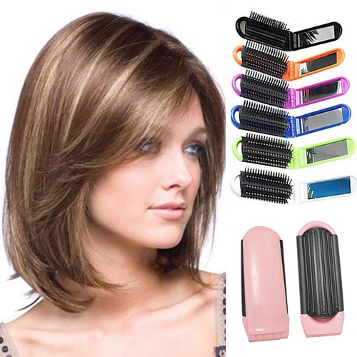Portable Folding Hair Brush With Mirror Compact Folding Pocket Purse Travel Comb - Picture 5 of 31