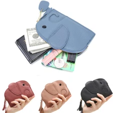 Cute Elephant Womens Leather Wallet Zip Pockets Key Ring Mini Pouch Small Bag US