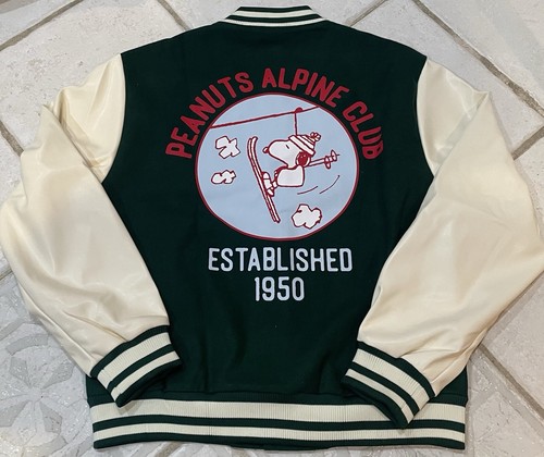 SNOOPY PEANUTS BOMBER JACKET ADULT SZ M UNISEX GREEN/BEIGE - Picture 3 of 3